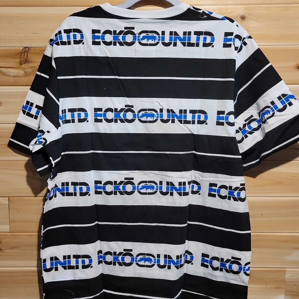 Ecko Unlimited Men's Black and Blue Striped Tee - Picture 3 of 3